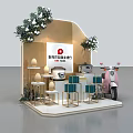 Modern Display Booth with Gift Boxes Pink Scooter and Greenery Decorations