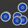 Decorative Blue Coins With Dotted Pattern Stacked And Scattered On Surface 3d model