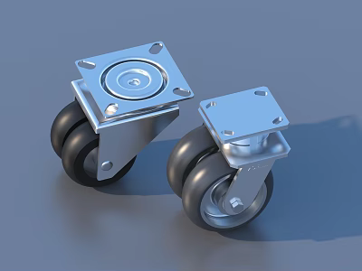 Metal Heavy Duty Casters With Double Wheels And Base Plate Design 3d model