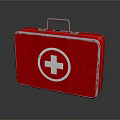 Red Metal First Aid Kit With White Cross Symbol And Portable Handle
