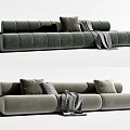 Modern Green Sectional Sofa With Decorative Pillows And Plaid Throw Blanket 3d model