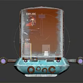 Vintage Blue Miniature Structure With Transparent Curved Cover And Rusty Pipes