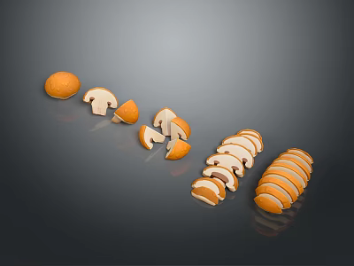 Fresh Ripe Orange Slices and Peeled Sections Arranged on Dark Surface 3d model