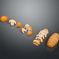 Fresh Ripe Orange Slices and Peeled Sections Arranged on Dark Surface