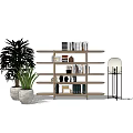 Modern Wooden Bookcase Design With Books Decor Plants And Floor Lamp