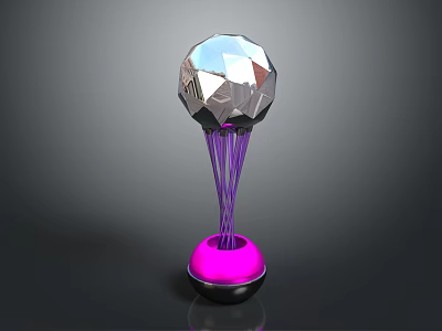Modern Furniture Table Lamp With Silver Geometric Top Purple Supports And Pink Base 3d model