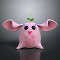 Cute 3D Rendered Pink Cartoon Character With Big Ears And Green Leaf On Head