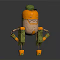 Orange Metallic Robot Character Wearing Green Cap With Mechanical Arms And Legs
