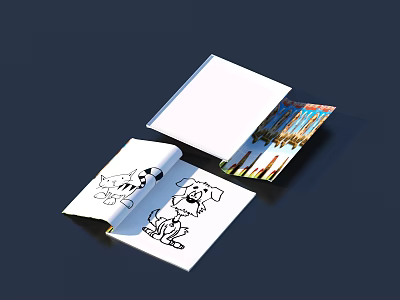 Creative Open Book Featuring Black And White Line Animal Illustrations And Colorful Scenery Pages 3d model