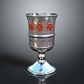 Silver Decorative Cup Featuring Red Floral Ornaments On Elegant Base For Home Decor