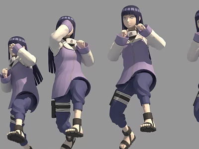 Game And Movie Character In Purple Outfit Long Black Hair Forehead Protector Multiple Poses 3d model