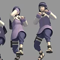Game And Movie Character In Purple Outfit Long Black Hair Forehead Protector Multiple Poses