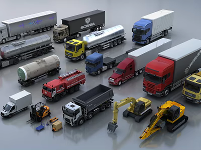 Diverse Commercial Vehicles Collection With Trucks Tankers Fire Engines Dump Trucks And Construction Machinery 3d model
