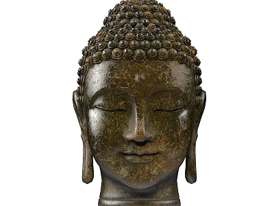 Intricate Bronze Buddha Head Sculpture With Serene Facial Expression And Detailed Ear Design 3d model