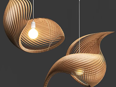 Wooden Curved Spiral Pendant Lights Hanging Ceiling Lighting For Modern Home Decor 3d model