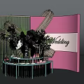 Elegant Wedding Tea Break Area With Floral Decorations Pink Backdrop And Decorative Table