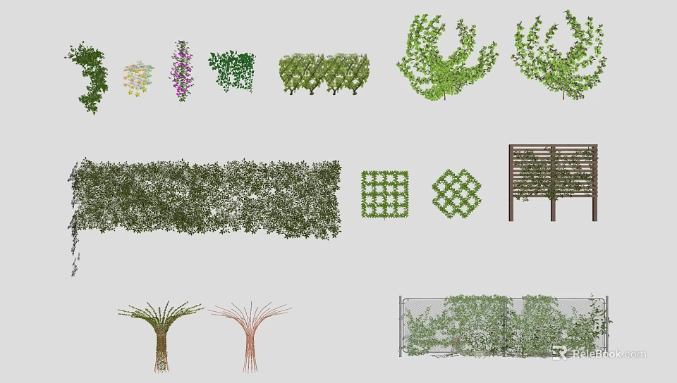 Green Plant Decorative Backdrop Wall With Hedges Vines Lattice And Trellis Designs 3d model 