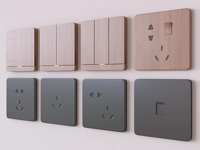 Modern Wooden And Black Switch Panels With Socket And Switch Designs For Home Interior 3d model