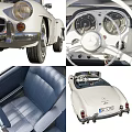 Vintage Silver Car With Classic Interior Steering Wheel Dashboard And Seats