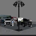 Automobile Exhibition Booth With Multiple SUVs And Large Background Screen Display Setup