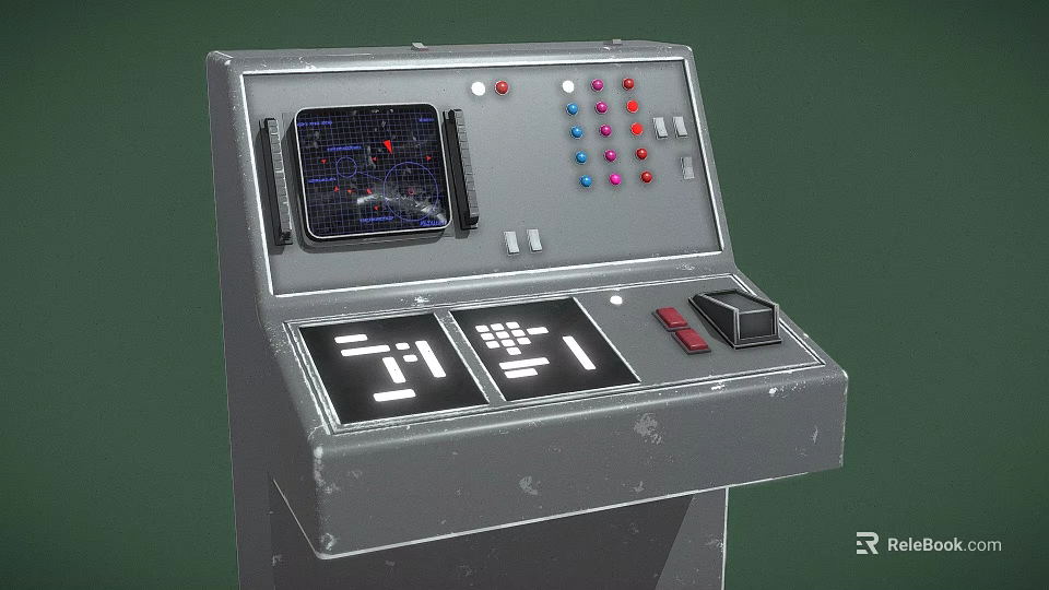 Vintage Industrial Control Panel with Screen Colorful Buttons and Symbol Panels 3d model 