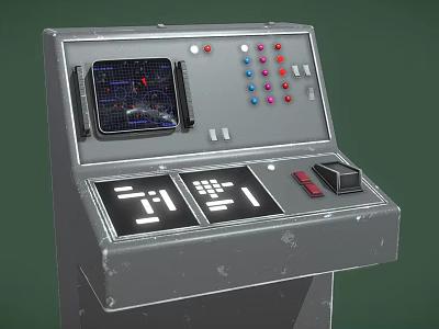 Vintage Industrial Control Panel with Screen Colorful Buttons and Symbol Panels 3d model