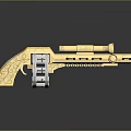 Golden Decorative Pistol Weapon With Intricate Carvings Chain Gear Mechanism And Shiny Metallic Finish