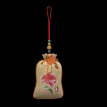 Sachet Pendant In Beige Fabric With Red Flower Embroidery Red Hanging Cord And Colorful Beads