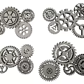 Multiple Mechanical Gears With Various Sizes And Intricate Metal Designs 3d model