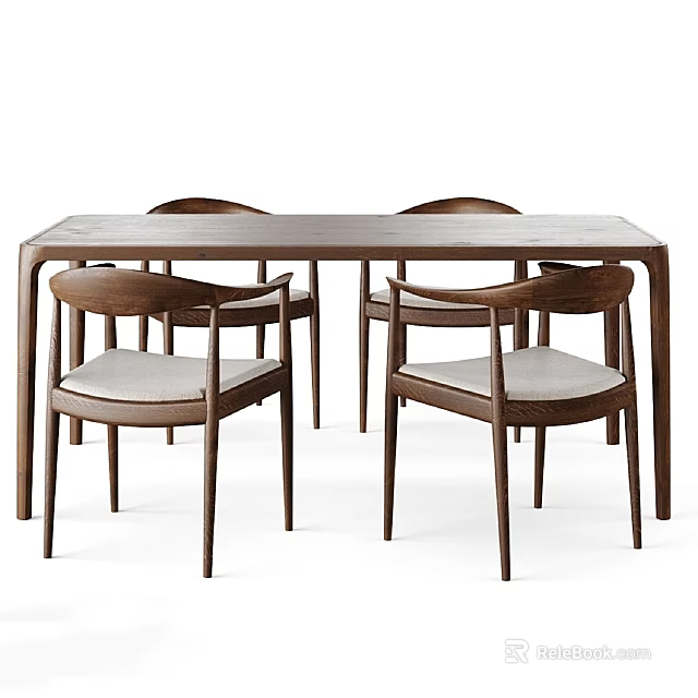 Modern Rectangular Wooden Dining Table With Upholstered Chairs Set For Home 3d model