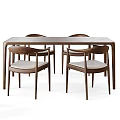 Modern Rectangular Wooden Dining Table With Upholstered Chairs Set For Home 3d model