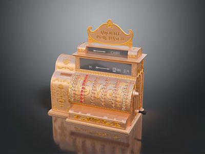 Antique Pure Gold Cash Register With Ornate Decorative Design And Electronic Functions 3d model