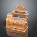 Antique Pure Gold Cash Register With Ornate Decorative Design And Electronic Functions