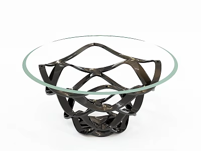 Modern Coffee Table With Glass Top And Woven Black Metal Base Design 3d model