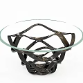Modern Coffee Table With Glass Top And Woven Black Metal Base Design