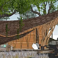 Bamboo Guesthouse Building With Curved Roof Natural Trees And Outdoor Seating