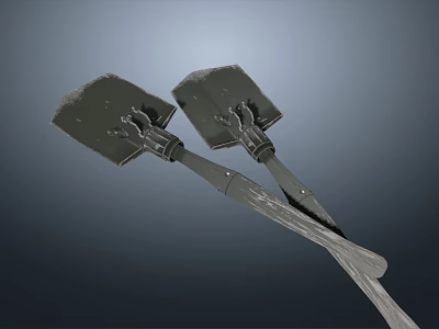 Two Crossed Metal Shovels Heavy Duty Hardware Tools with Wooden Handles 3d model