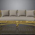 Yellow Rattan Sofa With Four Light Colored Cushions Modern Natural Design