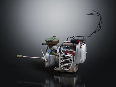 Vintage Mechanical Engine With Metal Cylinder Handle Black Wires And Air Filter 3d model