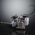 Vintage Mechanical Engine With Metal Cylinder Handle Black Wires And Air Filter