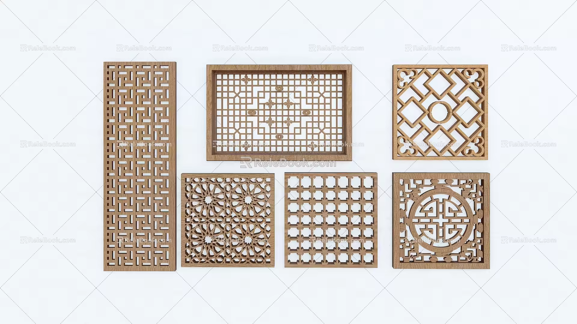 New Chinese Style Hollowed Window Landscape Window Grillwork Window Landscape Pane Wooden Grillwork Window Ancient Building Window Split Window Component 3d model