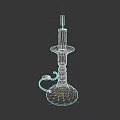 Sculpted Metal Candle Holder With Lit Candle And Intricate Carving Details