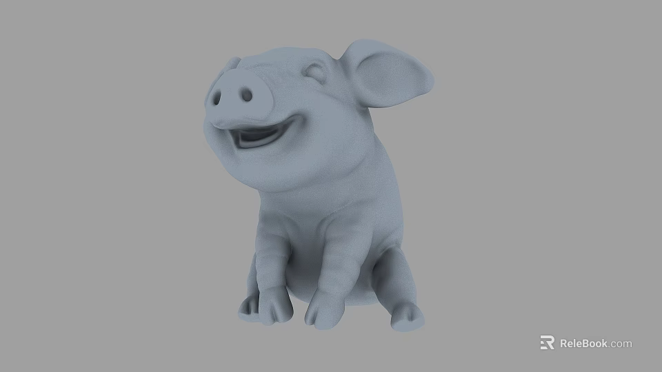 Cartoon Pig Sculpture In Sitting Position With Gray Color And Artistic Design 3d model 