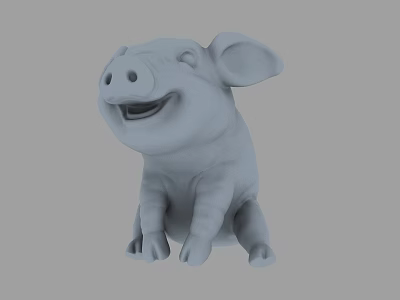 Cartoon Pig Sculpture In Sitting Position With Gray Color And Artistic Design 3d model