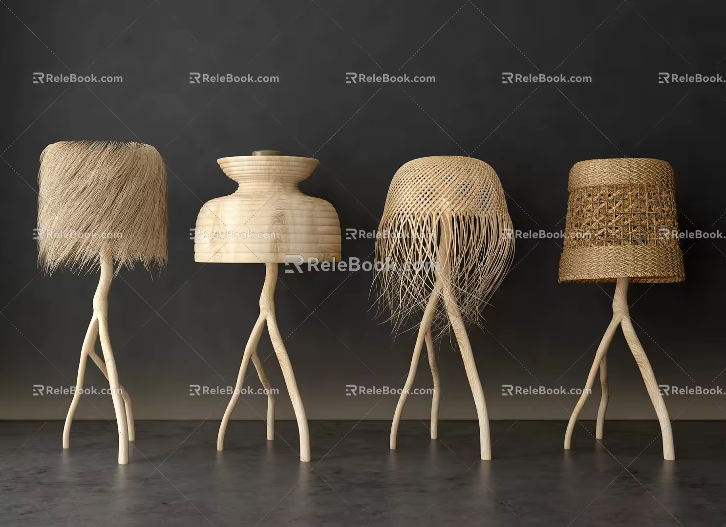 Quiet wind floor lamp straw lamp 3d model