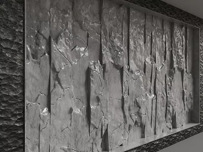 Natural Textured Grey Stone Feature Wall With Modern Cracked Slate Panel Design 3d model