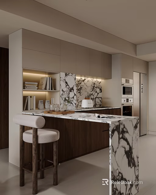 Modern Luxury Sideboard Cabinet With Marble Countertop LED Lighting And Storage Cabinets 3d model 