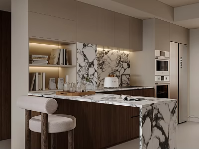 Modern Luxury Sideboard Cabinet With Marble Countertop LED Lighting And Storage Cabinets 3d model