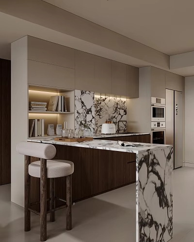 Modern Luxury Sideboard Cabinet With Marble Countertop LED Lighting And Storage Cabinets 3d model