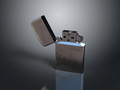 Sleek Metal Lighter With Open Lid And Modern Brushed Finish Design 3d model